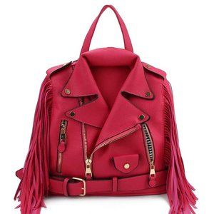 Leatherette Bike Jacket Style Handbag / Backpack